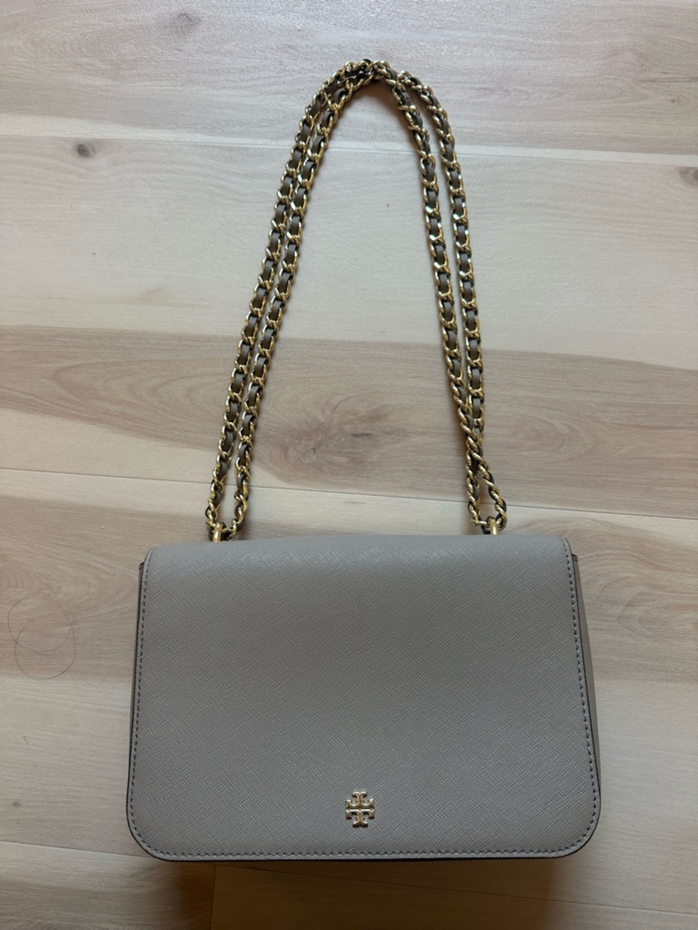 Tory Burch Taupe Shoulder Bag with Gold Chain